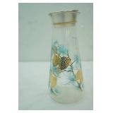 Vintage Libbey David Douglass Glass Carafe Turquoise and Gold Pine Cone Pattern