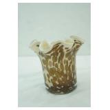 Hand-Blown Art Glass Vase with Ruffled Edge.