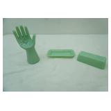 Vintage Jadeite Hand Sculpture Ring Holder & Vintage Jadeite Covered Butter Dish