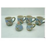 Nouveau Majolica "Birds in the Garden" Tea Set by Seymour Mann