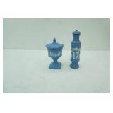 Vintage Avon Avonshire Blue Charisma Grecian Pedestal Container and Perfume Jar 970s