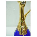 Vintage Murano Cobalt Blue and Gold Decanter Set (w/Murano sticker); Venetian or Bohemian Cobalt BLue Glass Decanter w/24K gold gilt and hand-painted enamel floral designs