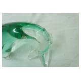 Hand-Blown Green Glass Dolphin Figurine (broken pedestal stand)