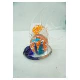 Murano-Style Hand-Blown Art Glass Fish Figurine with stand and orb. 7" tall by 5.5" wide