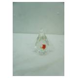 Hand-Blown Art Glass Penguin Figurine w/red fish in belly. 5"x5"