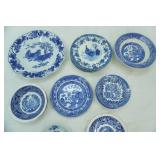 Vintage Blue Transferware Plates, Bowls, Large Serving Dish
