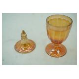 Vintage Jeannette Marigold Orange Carnival Glass Covered Compote 9.5"tall