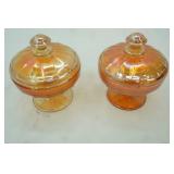 Pair of Vintage Fenton Grecian Gold Carnival Iridescent Candy Dishes w/Lids