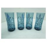 Set of 4 Libbey Bolero BLue Wheat Ribbon Juice Cups