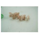 Blue & Green Glass Rooster Figurines, Ruby Red Glass Bird, 3 Carved Stone Pigs