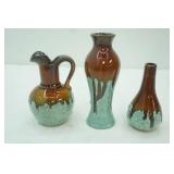 Set of 3 Brown Drip Glaze Vases