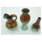 Set of 3 Brown Drip Glaze Vases