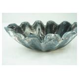 Murano Shell Glass Bowl Black w/Bronze Splatter. (Murano Sticker) 10.25"x6"x3.25"