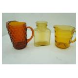 Vintage Amber Glass Pitchers and Water Decanter