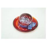 Fenton Art Glass Ruby Red Hat Society Hat Figurine. Hand-Painted