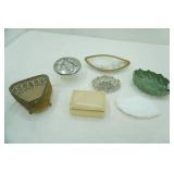 Vintage Gold Filigree and Beveled Glass Jewelry Casket, Vintage/Antique Soap Dishes, Vintage Alabaster Jewelry Box (made in Italy)