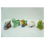 Collection of Ceramic Planters: Vintage Green Lamb Planter-1950s-McCoy