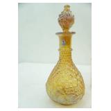 Vintage Fenton Marigold Carnival Glass Decanter "Golden Harvest"; Jeannette Glass Hex Optic Iridescent Marigold Glass Tumblers