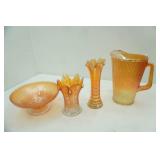 Vintage  Jeannette Glass Marigold Carnival Glass Pitcher "Tree Bark" Pattern;