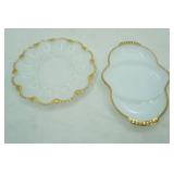 Vintage Anchor Hocking Fire-King Milk Glass Deviled Egg Plate with Gold Trim and Divided Relish Tray with Gold Trim