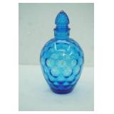 Vintage Wheaton Glass Blue Honeycomb Optic Decanter and Stopper