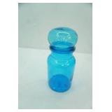 Vintage Blue Glass Apothecary Jar Canister w/bubble top lid