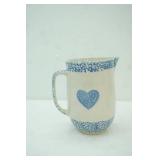 Vintage Tienshan Folk Craft Ceramic Pitcher/blue sponge pattern, heart & cow