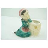 Vintage Royal Copley Girl Leaning on Barrel Planter
