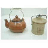 Vintage Cheese Crock, Vintage Terracotta and Black Teapot