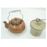 Vintage Cheese Crock, Vintage Terracotta and Black Teapot