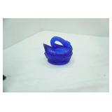 Vintage Cobalt Blue Glass Swan on Nest Covered Trinket or Candy Dish