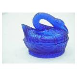 Vintage Cobalt Blue Glass Swan on Nest Covered Trinket or Candy Dish