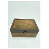 Old World Desktop Cigar Humidor w/antique Map Veneer. 11"x8"x5"
