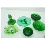 Vintage Anchor Hocking Forest Green Diamond Swirl Bowl, Hobnail Emerald Green three-toed footed bowls, Empoli Candlestick Holder and more