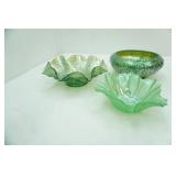Imperial Green Carnival Glass Pieces, Iridescent Finish