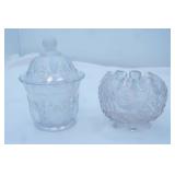 Imperial Glass Iridescent Carnival "Beaded Jewel" pattern Covered Candy Dish, Antique Dugan "Grape Delight" Carnival Glass Rose Bowl