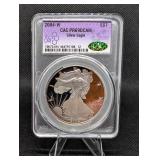 U.S. Mint American Silver Eagle 2004-W 1 oz .999 Fine Silver CAC PR69DCAM Purple Toning
