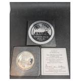 Royal Hawaiian Mint Honolulu Dala 1992 1 oz .999 Fine Silver Coin - COA