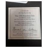 Royal Hawaiian Mint Honolulu Dala 1992 1 oz .999 Fine Silver Coin - COA