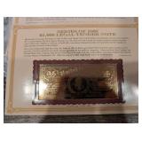The Danbury Mint US Banknote Series Gold Foil Reproductions - Historic Note Display Set (QTY 21)
