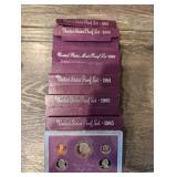 United States Mint Proof Set Lot - 1984(2), 1985(2), 1986, 1990