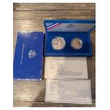 Statue of Liberty Silver Dollar & Liberty Half Dollar Set - 1986, Blue Display Case