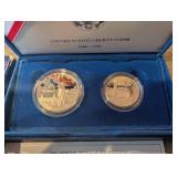 Statue of Liberty Silver Dollar & Liberty Half Dollar Set - 1986, Blue Display Case