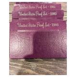 United States Proof Set Collection - Purple Cases, Assorted Years (1984-1992) (Lot Of 10)