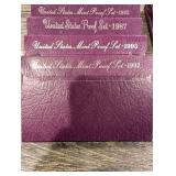 United States Mint Proof Set Collection (1984-1993) Purple Card Packaging (Lot Of 10)