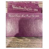 United States Mint Proof Set Collection (1984-1993) Purple Card Packaging (Lot Of 10)