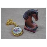 Colibri Horse Themed Pocket Watch with Chain and Stand