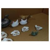 Glass Hen on Nest Dishes and Napkin Rings