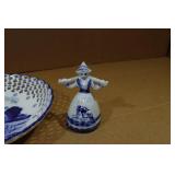 Vintage Delft Ceramic Dutch Holland Windmill with Figurine and Plate
