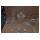 Assorted Clear Glassware - Pitcher, Wine Glasses, Flutes, Dishes